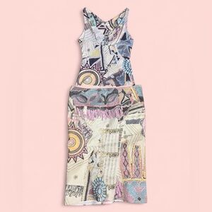 Roberto Cavalli SS2003 Denim Midi Skirt Set